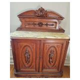 Walnut Antique Victorian Marble-Top Washstand / Commode c. 1870–1900. 44.5 x 15.5 x 57.5 in tall  Including topper. Top is removable. Contents NOT included.