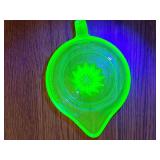 Sunkist uranium glass juicer. 6 in diameter x 2 in tall.