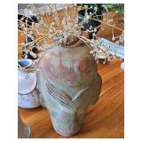 Wonderful terra cotta fish floor vase with jeweled branches. 25 in tall not including branches.