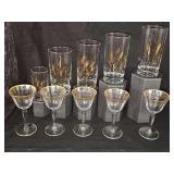 Mid Century Golden Wheat tumbler featuring a 22k gold wheat stalk and gold band wine/sherry stems. 5 of each.