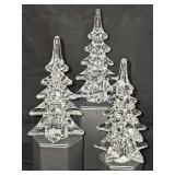 3 clear Glass Christmas trees. 5.5 in tall