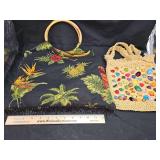 Tropical rayon purse with bamboo handles and Cappelli Strawbird Inc small should bag.