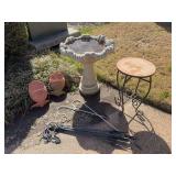 27x25” Concrete Bird Feeder, 23” Metal Table, 14” Resin Sconces and Garden Essentials