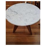 Contemporary Febe Tall Marble and Wood Table. 22-in diameter x 19 in tall.
