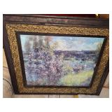 Framed print of The Seine at Chatou by Pierre Auguste Renoir. Frame needs repair as shown. 30x26 in tall.