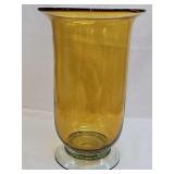 Handmade Amber vase with clear foot. Top diameter 7.5 in x 11.5 in tall. Has some air bubbles. One lead to a mfg defect as shown.