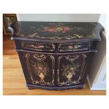 Hand-Painted Floral Cabinet or Server with 2 drawers and two door lower storage. 39.5x17 X 33.5 in tall. Has sticky residue on top as shown.