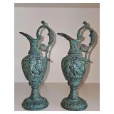 Two Italian brass ewers. One has been repaired. 8 in tall.