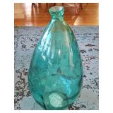 Aqua color hand blown vase made in Spain. 19 in tall.