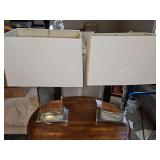 Two mirrored lamps with oblong shades. 19.5 in tall.