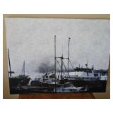 Artist signed "Foggy Harbor View" mounted photo by well known photographer Liz Hampton-Derivan. 16 x 12 in tall.