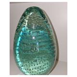 Egg-shaped paperweight with bubbles. 6.25 in tall.