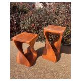 Two Hand Carved Haussmann Wood Twist Stools/Tables 18” and 23” T, 12” W