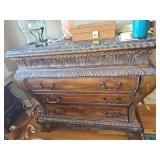 Marble top bombay chest. Contents NOT included. 41x16.5x 34 in tall.