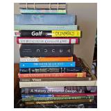 Miscellaneous books, 2 small journals, candle holder with submersible lights and 4 boxes of fairy lights.