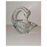 Clear Art Glass Swan Paperweight with bubbles. 4.25 in tall.