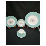 Wedgwood Wildflower Green five-piece place setting for two. 10 total pieces. TWO EACH dinner plate, salad plates, bread plates, footed cup, saucer. One place setting shown in photos, there are TWO.