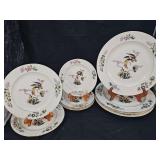 "Royal Bird of Paradise" produced by Epiag Czechoslovakia during the 1920s to 1930s. Set includes 4 dinner plate, 2 salad plate, bread plates-one with small chip. Total of10 pieces.
