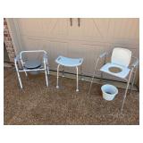 Two Commode/Toilet Chairs and Shower Seat, All Adjustable