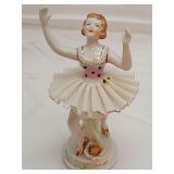 Delicate porcelain lace Ballerina Figurine, made in Occupied Japan. 7 in tall.