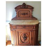Walnut Antique Victorian Marble-Top Sideboard 42.5 x 20 x 63 in tall including removable topper. c. 1870–1900. Contents NOT included.