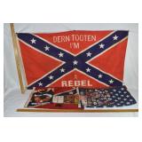 Lot: vintage HD shirt, 3 flags, 34 insignia patche
