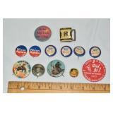 12 vintage pins & buckle: Gene Autry, Cisco Kid Ro