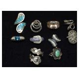 10 sterling silver rings, 55g tw; as is