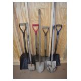 6 shovels and a steel scoop; as is