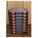 Eight 12x15" HDX parts bins with assorted hardware