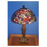 Leaded slag glass hummingbird motif table lamp wit