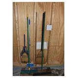 6 brooms and 2 dust pans; as is