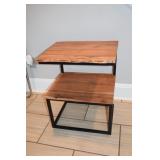 Natural wood and steel 2 tier stand; as is