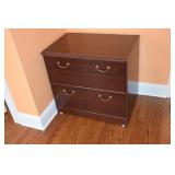 Wood grain finish 2 drawer lateral file cabinet; a