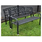 2 metal 48" garden benches, one leg is damaged; as
