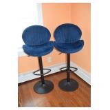 2 blue upholstered adjustable stools; as is