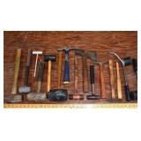 12 assorted hammers, etc.; as is