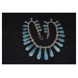 Mexican sterling and turquoise 15" necklace, 76.5