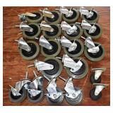 14 rubber 4" caster wheels 7 locking, 6 smaller ex