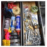 Lot: 4 chalk lines and chalk, masonry line, plumbs