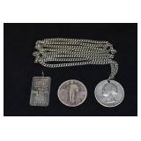 Credit Suisse 10g fine silver ingot, 2 US silver q