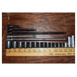 16 Snap-on 3/8" sockets mostly metric and 5 extens