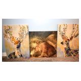 3 animal color screen prints: 2 @ 20x28"h, 20x24"h