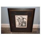 The Fool, framed serigraph after a woodcut pencil