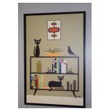 Framed screen print after Donna Mibus, 2 cats and