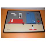 Framed screen print after Donna Mibus, 2 dogs and
