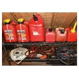 6 fuel cans and 4 sets of jumper cables, RACK NOT