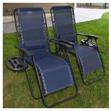 2 gravity chairs with attached side tables; as is