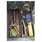 Lot: 2 grease guns, wire abrasive wheels, wire bru