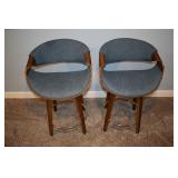 2 Lumisource wood and upholstered swivel stools, 2